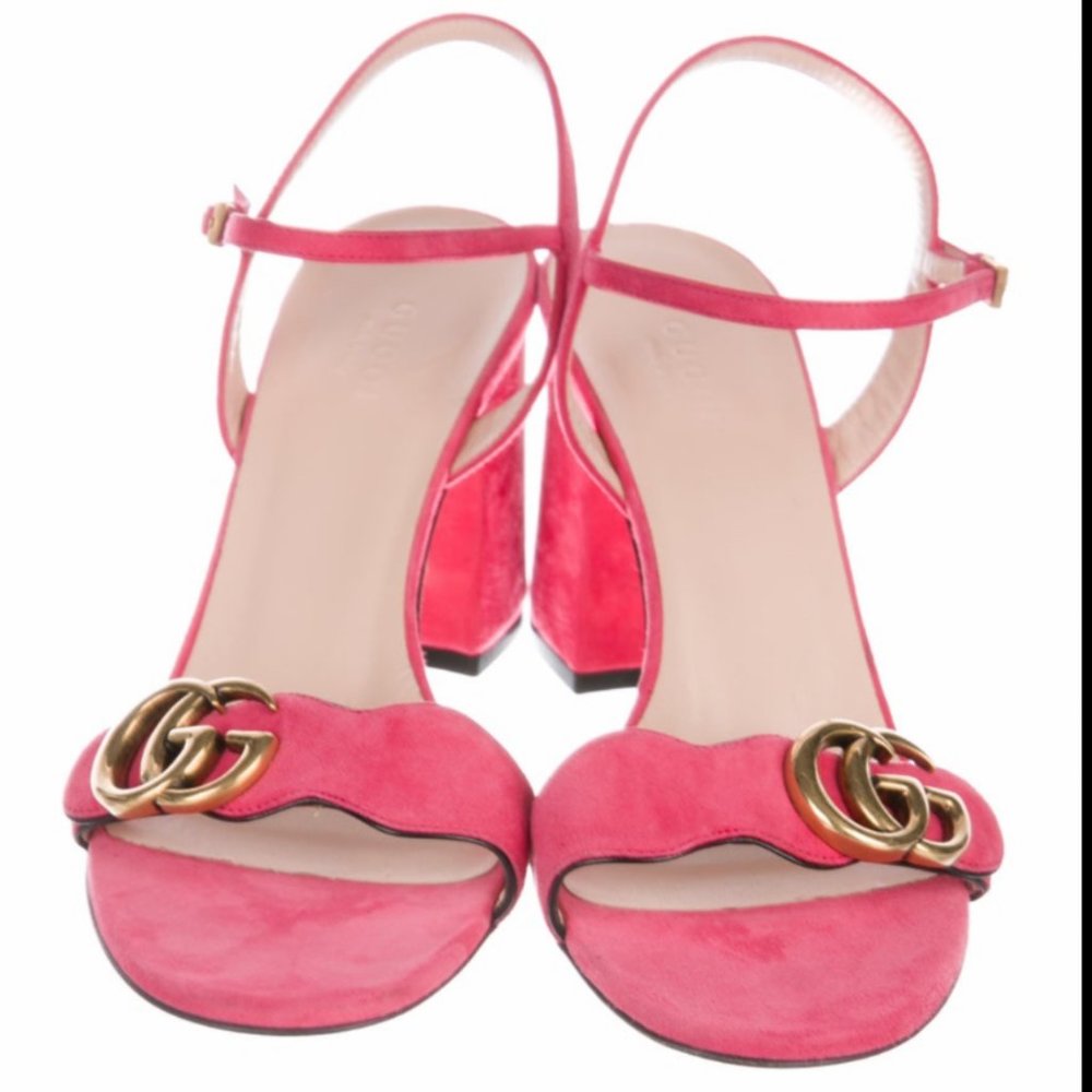 Gucci Pink Marmont Suede Heeled Sandals Size 38